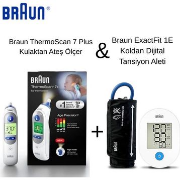Braun ExactFit 1E Koldan Tansiyon Ölçer + ThermoScan 7 Plus Kulaktan Ateş Ölçer