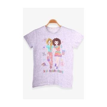 Breeze Açık Gri Melanj 8-12 Yaş Dostluk Temalı Kız Çocuk T-shirt