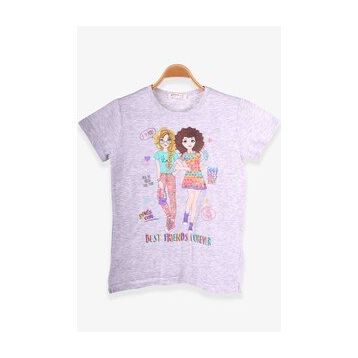 Breeze Açık Gri Melanj 8-12 Yaş Dostluk Temalı Kız Çocuk T-shirt