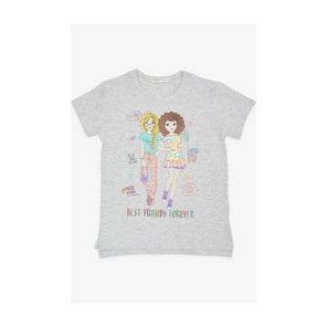Breeze Açık Gri Melanj 8-12 Yaş Dostluk Temalı Kız Çocuk T-shirt