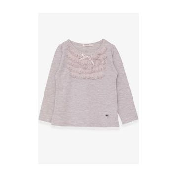 Breeze Bej 3-8 Yaş Uzun Kollu Güpürlü Fiyonklu Kız Çocuk T-shirt