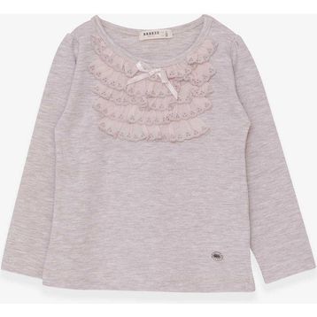 Breeze Bej 3-8 Yaş Uzun Kollu Güpürlü Fiyonklu Kız Çocuk T-shirt