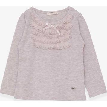 Breeze Bej 3-8 Yaş Uzun Kollu Güpürlü Fiyonklu Kız Çocuk T-shirt