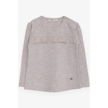 Breeze Bej Melanj 1-4 Yaş Uzun Kollu Güpürlü Kız Çocuk T-shirt