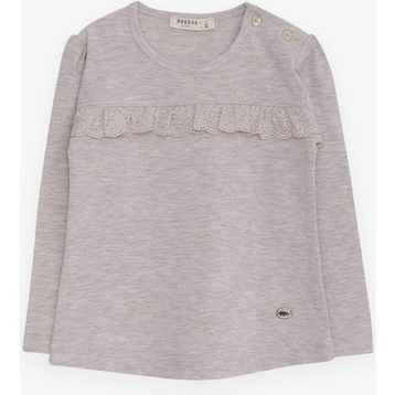 Breeze Bej Melanj 1-4 Yaş Uzun Kollu Güpürlü Kız Çocuk T-shirt