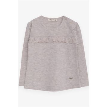 Breeze Bej Melanj 1-4 Yaş Uzun Kollu Güpürlü Kız Çocuk T-shirt