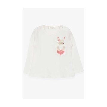 Breeze Ekru 1.5-5 Yaş Uzun Kollu Cepli Tavşancık Baskılı Kız Çocuk T-shirt