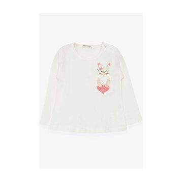 Breeze Ekru 1.5-5 Yaş Uzun Kollu Cepli Tavşancık Baskılı Kız Çocuk T-shirt