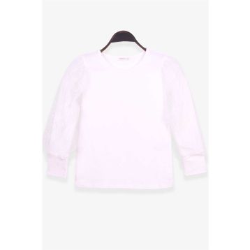Breeze Ekru 8-12 Yaş Kolları Tül Detaylı Kız Çocuk T-shirt