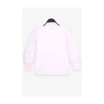 Breeze Ekru 8-12 Yaş Kolları Tül Detaylı Kız Çocuk T-shirt