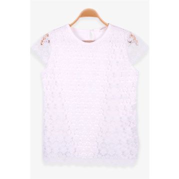 Breeze Ekru 8-14 Çiçek Nakışlı Yaş Kız Çocuk T-shirt