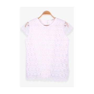 Breeze Ekru 8-14 Çiçek Nakışlı Yaş Kız Çocuk T-shirt