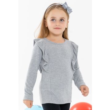 Breeze Gri 3-8 Yaş Omuzu Fırfırlı Kız Çocuk Uzun Kollu Bluz