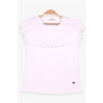 Breeze Güpürlü Kolları Lastikli Ekru 3-8 Yaş Kız Çocuk Tişört