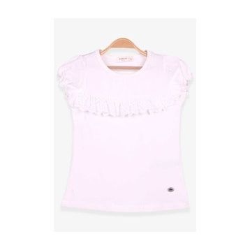 Breeze Güpürlü Kolları Lastikli Ekru 3-8 Yaş Kız Çocuk Tişört