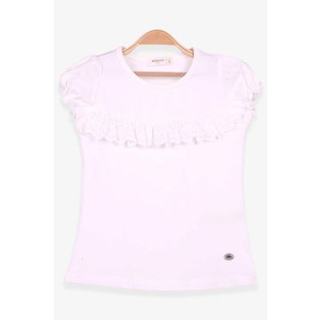 Breeze Güpürlü Kolları Lastikli Ekru 3-8 Yaş Kız Çocuk Tişört