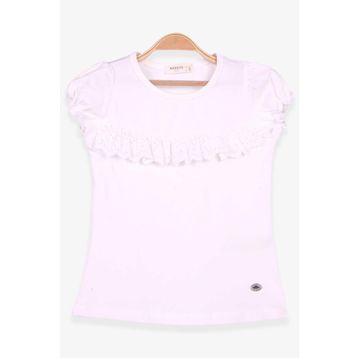 Breeze Güpürlü Kolları Lastikli Ekru 3-8 Yaş Kız Çocuk Tişört
