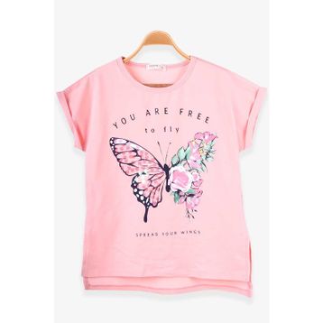 Breeze Kelebek Baskılı Somon 10-16 Yaş Kız Çocuk T-shirt
