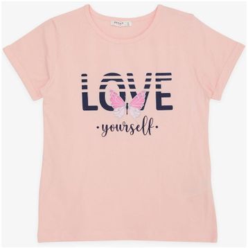 Breeze Kelebek Baskılı Somon 10-16 Yaş Kız Çocuk T-shirt