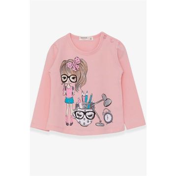 Breeze Pudra 1-4 Yaş Ressam Baskılı Kız Çocuk Uzun Kollu T-shirt