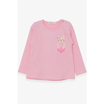 Breeze Pudra 1.5-5 Yaş Uzun Kollu Cepli Tavşancık Baskılı Kız Çocuk T-shirt