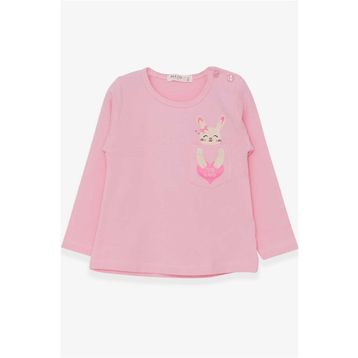Breeze Pudra 1.5-5 Yaş Uzun Kollu Cepli Tavşancık Baskılı Kız Çocuk T-shirt