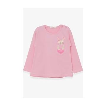 Breeze Pudra 1.5-5 Yaş Uzun Kollu Cepli Tavşancık Baskılı Kız Çocuk T-shirt