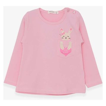 Breeze Pudra 1.5-5 Yaş Uzun Kollu Cepli Tavşancık Baskılı Kız Çocuk T-shirt