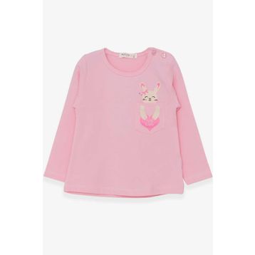 Breeze Pudra 1.5-5 Yaş Uzun Kollu Cepli Tavşancık Baskılı Kız Çocuk T-shirt