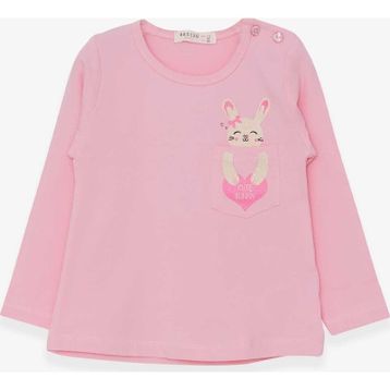 Breeze Pudra 1.5-5 Yaş Uzun Kollu Cepli Tavşancık Baskılı Kız Çocuk T-shirt