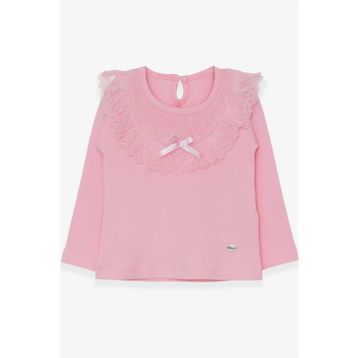 Breeze Pudra 1.5-5 Yaş Uzun Kollu Fiyonklu Güpürlü Kız Çocuk T-shirt