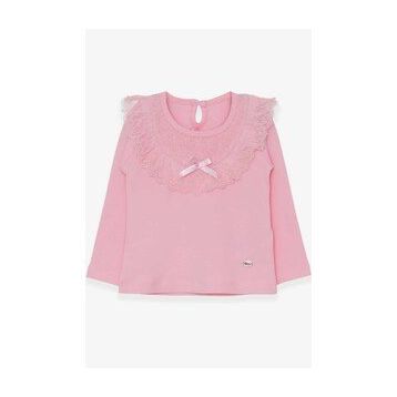 Breeze Pudra 1.5-5 Yaş Uzun Kollu Fiyonklu Güpürlü Kız Çocuk T-shirt