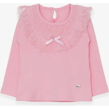 Breeze Pudra 1.5-5 Yaş Uzun Kollu Fiyonklu Güpürlü Kız Çocuk T-shirt