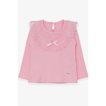 Breeze Pudra 1.5-5 Yaş Uzun Kollu Fiyonklu Güpürlü Kız Çocuk T-shirt
