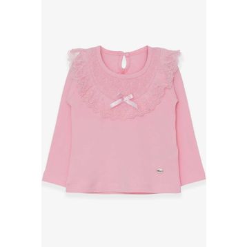 Breeze Pudra 1.5-5 Yaş Uzun Kollu Fiyonklu Güpürlü Kız Çocuk T-shirt