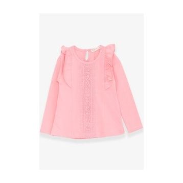 Breeze Pudra 3-8 Yaş Fırfırlı Güpürlü Kız Çocuk T-shirt
