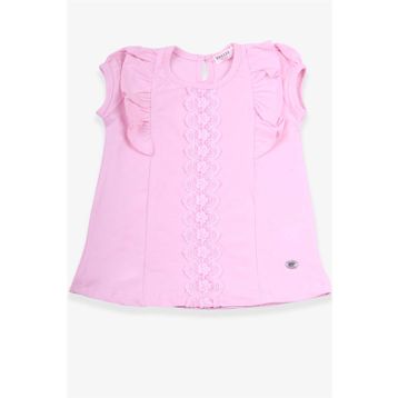 Breeze Pudra 3-8 Yaş Fırfırlı Güpürlü Kız Çocuk T-shirt