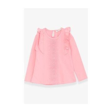 Breeze Pudra 3-8 Yaş Fırfırlı Güpürlü Kız Çocuk T-shirt