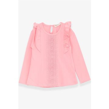 Breeze Pudra 3-8 Yaş Fırfırlı Güpürlü Kız Çocuk T-shirt