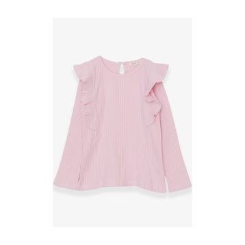 Breeze Pudra 6-12 Yaş Uzun Kollu Omuzu Fırfırlı Kız Çocuk Bluz