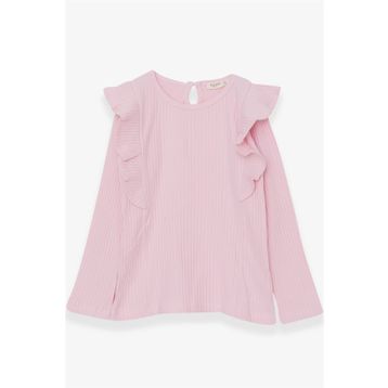 Breeze Pudra 6-12 Yaş Uzun Kollu Omuzu Fırfırlı Kız Çocuk Bluz