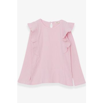 Breeze Pudra 6-12 Yaş Uzun Kollu Omuzu Fırfırlı Kız Çocuk Bluz