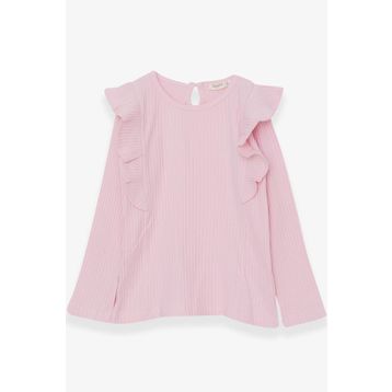Breeze Pudra 6-12 Yaş Uzun Kollu Omuzu Fırfırlı Kız Çocuk Bluz