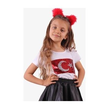 Breeze Pullu Ay Yıldızlı Beyaz Kız Çocuk Tişört