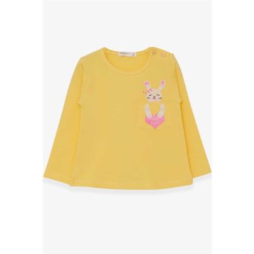 Breeze Sarı 1.5-5 Yaş Uzun Kollu Cepli Tavşancık Baskılı Kız Çocuk T-shirt
