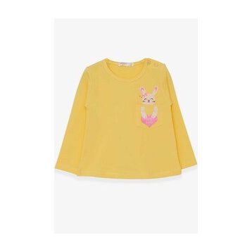 Breeze Sarı 1.5-5 Yaş Uzun Kollu Cepli Tavşancık Baskılı Kız Çocuk T-shirt
