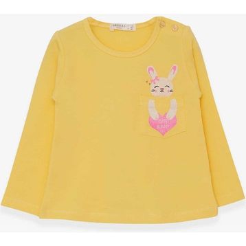 Breeze Sarı 1.5-5 Yaş Uzun Kollu Cepli Tavşancık Baskılı Kız Çocuk T-shirt