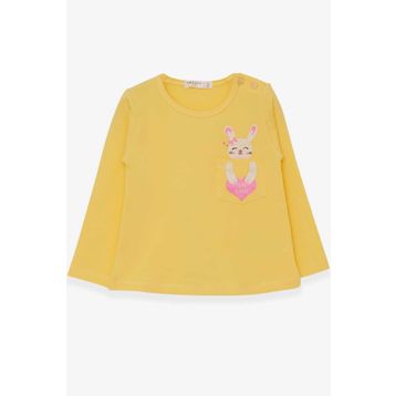Breeze Sarı 1.5-5 Yaş Uzun Kollu Cepli Tavşancık Baskılı Kız Çocuk T-shirt