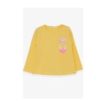 Breeze Sarı 1.5-5 Yaş Uzun Kollu Cepli Tavşancık Baskılı Kız Çocuk T-shirt