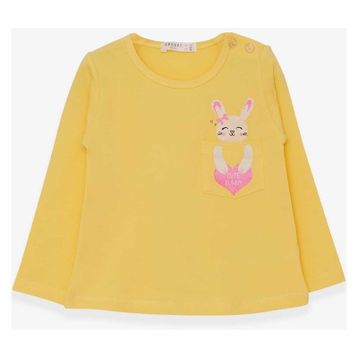 Breeze Sarı 1.5-5 Yaş Uzun Kollu Cepli Tavşancık Baskılı Kız Çocuk T-shirt